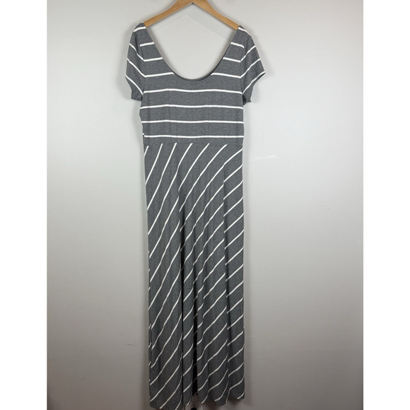 Tommy Bahama Jersey Maxi Dress Large Gray Stripe Side Slit Knit Casual Long - Picture 3 of 8